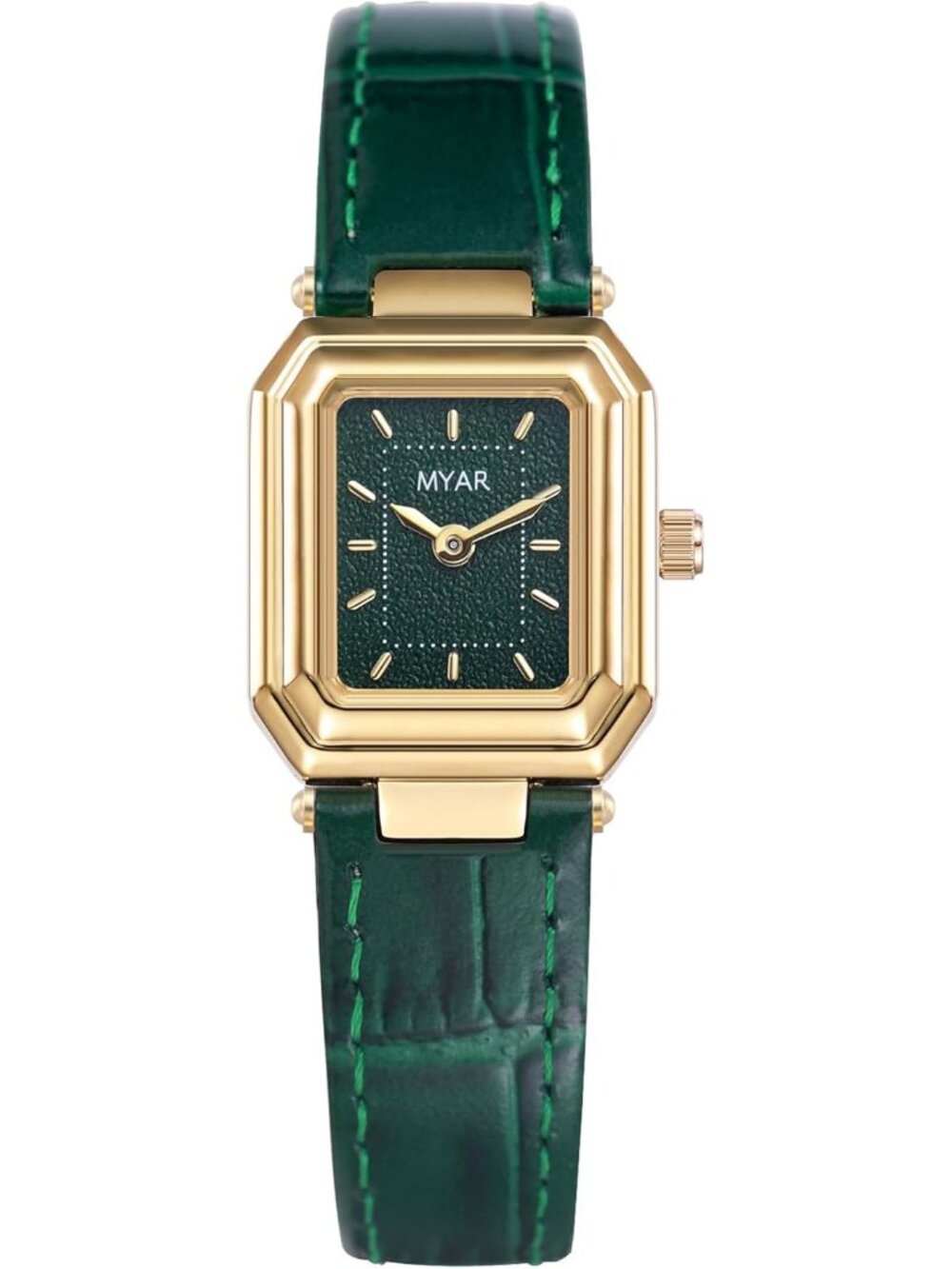 Women's Green Square Vintage Leather Strap Dress Quartz Elegant Wrist Watches